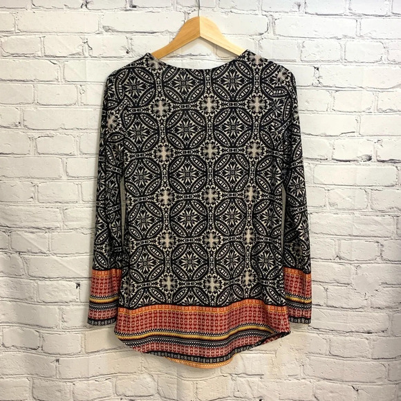 Ivy Ridge printed long sleeve top - orange, black, cream, yellow & maroon - Picture 9 of 11